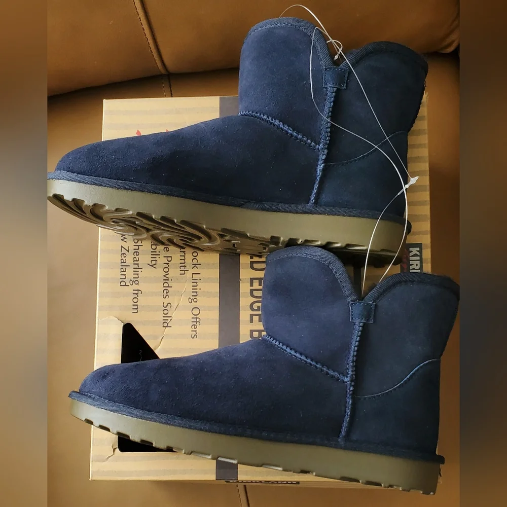 New Women's Sizes Shearling Scalloped Edge Boots Navy - Picture 7 of 15